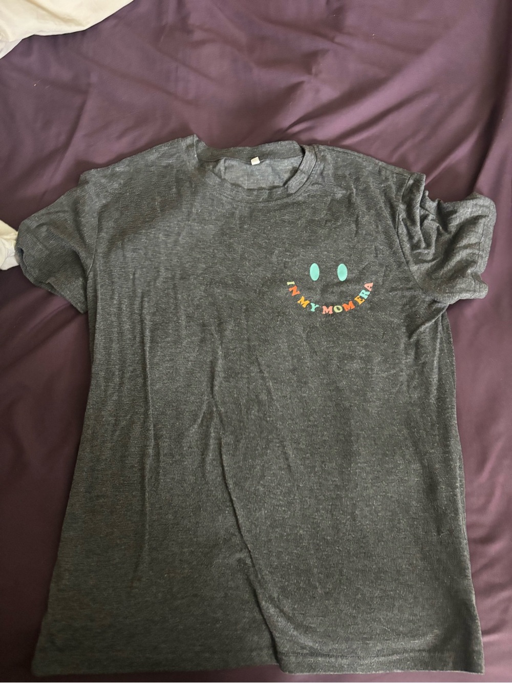 SHEIN Charcoal Gray Short Sleeve Tee with Colorful Smiley Detail